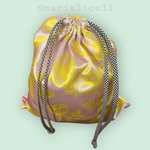 NEW Set of 2 Pink & Yellow Lace Satin Bags. Measurements in photos.